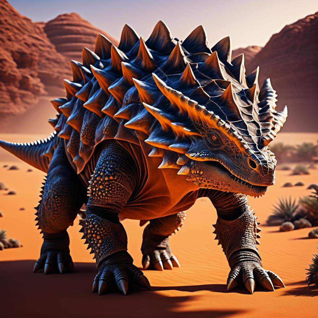 Alien Ankylosaurus on Martian Landscape