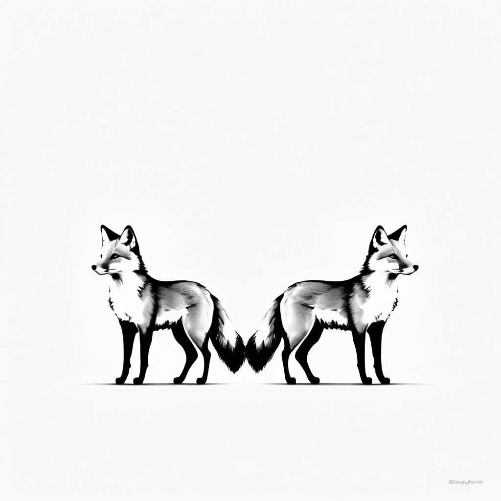 Elegant Minimalist Foxes Pencil Drawing