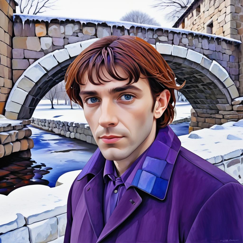 Cubist Snow Scene with Violet Eyes