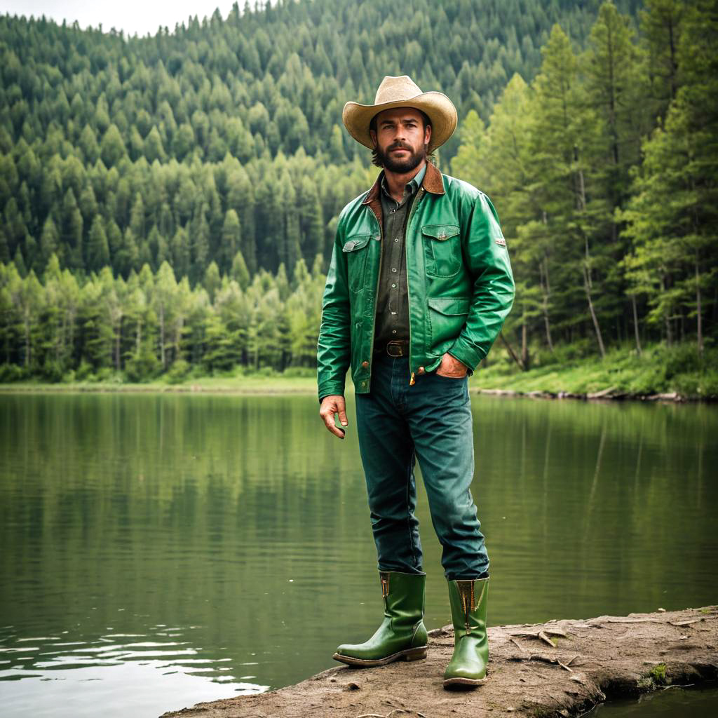 Lakeside Fisherman in Green Cowboy Boots