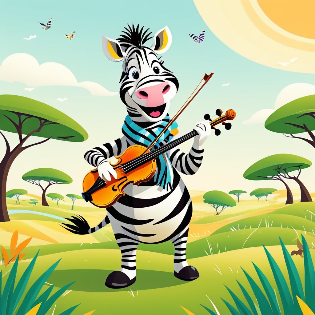 Zebra Playing Violin in Safari Scene