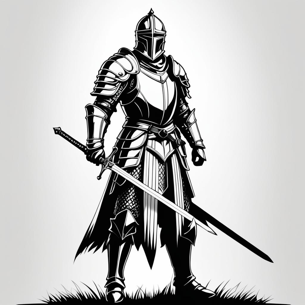 Detailed Knight Ink Drawing with Sword Raised