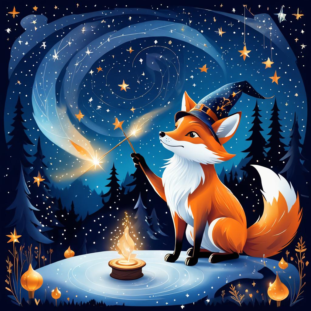 Magical Fox in a Starry Night