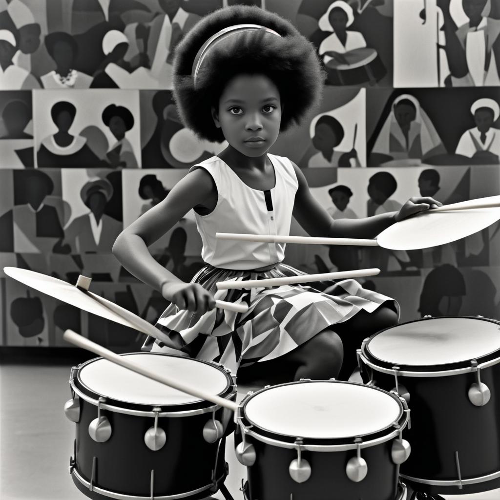 Dramatic Black and White Drumming Portrait