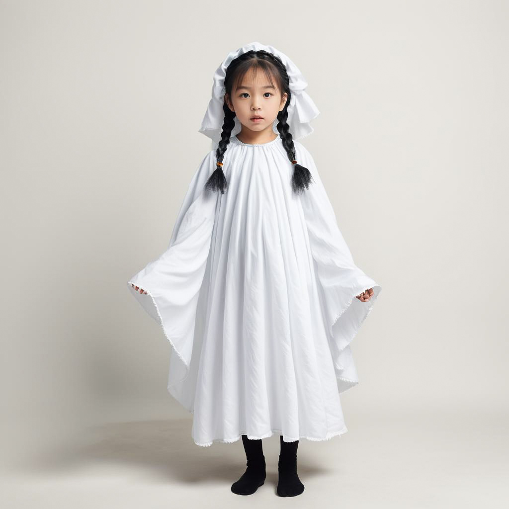 Frightened Girl in Ghost Costume