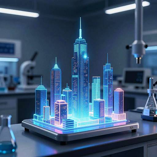 Futuristic Lab with Glowing Holograms