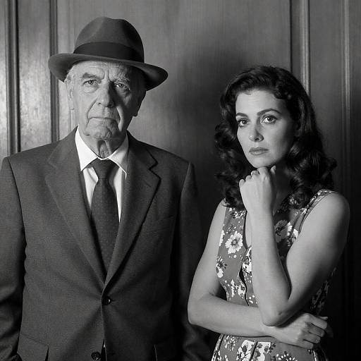 Vintage Black and White Portrait of Older Man and Woman
