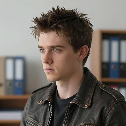 Serious Young Man in Leather Jacket