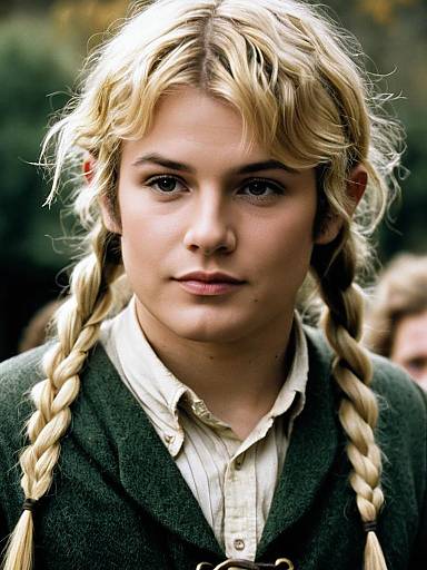 Young Man with Blonde Twin Braids in Vintage Attire