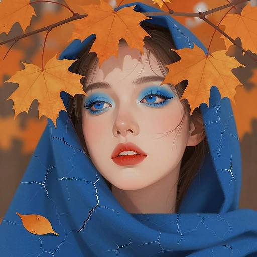 Melancholic Woman with Vibrant Autumn Colors
