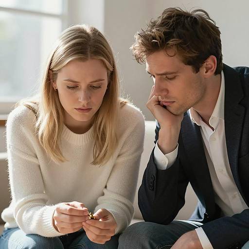 Concerned Couple Sitting Indoors