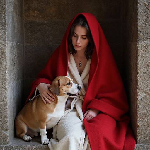Woman in Alcove with Dog