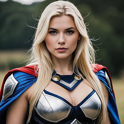 Blonde Woman in Mighty Thor Superhero Costume