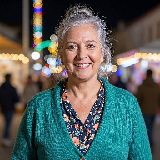 Smiling Woman in Vibrant Night
