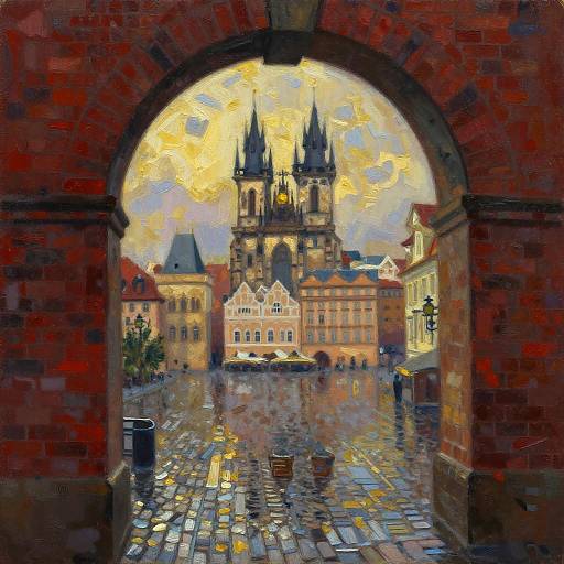 Impressionistic Rainy Prague Street View