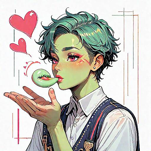 Anime Boy Blowing Kiss With Green Skin
