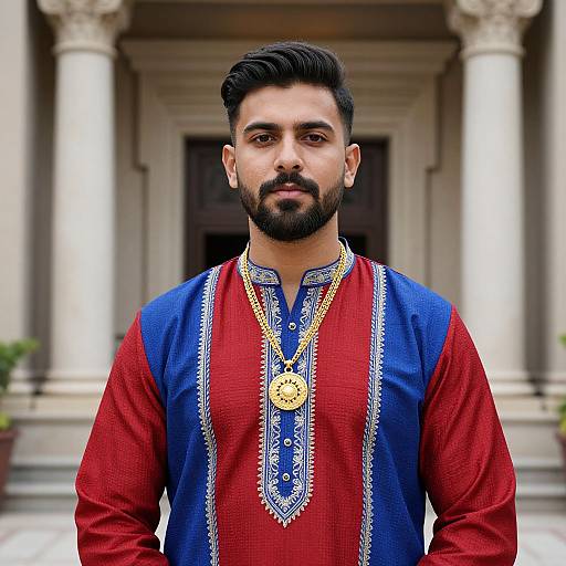 Confident Man in Vibrant Traditional Attire