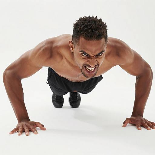 Intense Push-Up Pose of Muscular Man
