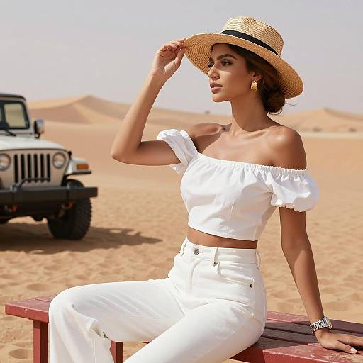 Stylish Woman Relaxing in the Desert