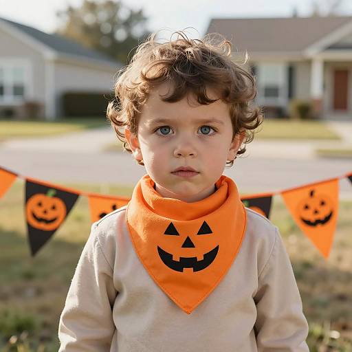 Young Boy Wearing Halloween Bandana