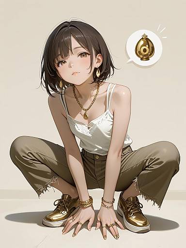 Young Woman in Casual Outfit with Gold Accessories