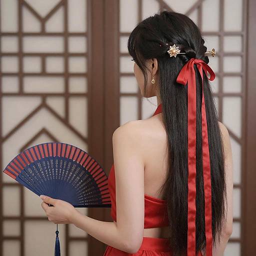 Back View of Woman with Fan and Ribbons