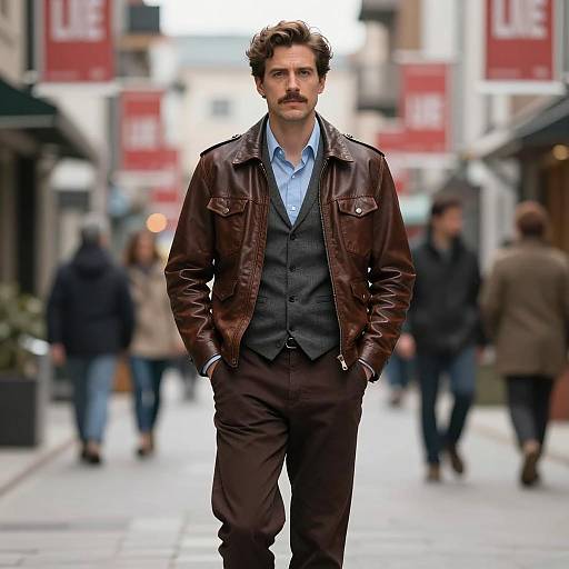 Stylish man in leather jacket standing in urban street