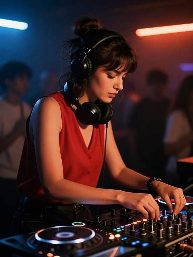 Side-View Focused Female DJ Portrait