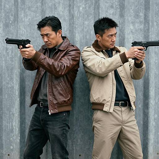 Cinematic Standoff: Two Armed Men