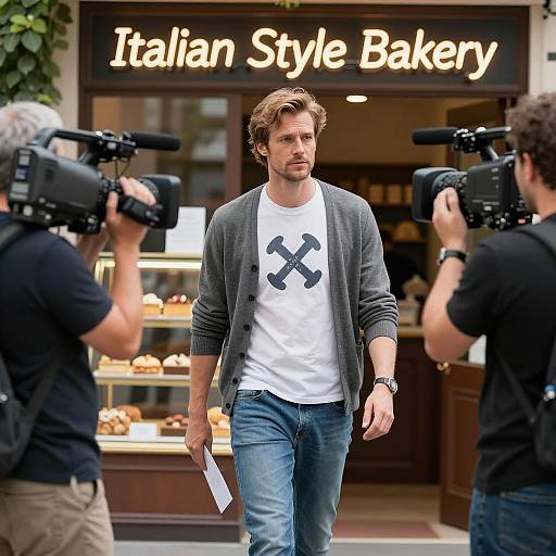 Man Walking Past Italian Style Bakery