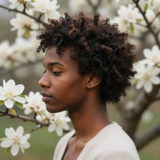 Serene Black Woman in Blooming Garden