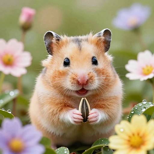 Cheerful Hamster Holding Sunflower Seed