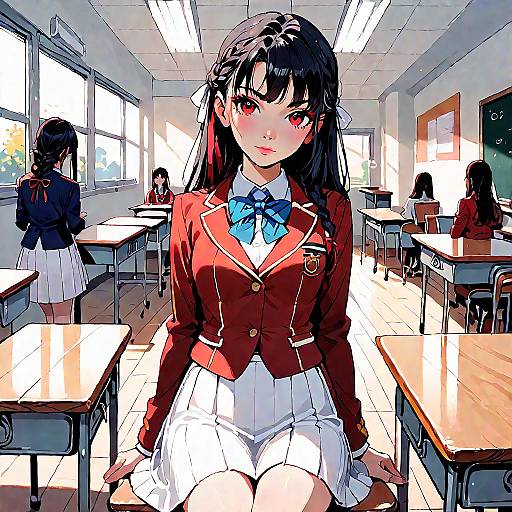 Anime Schoolgirl in Classroom