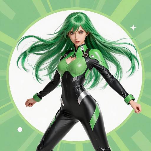 Dynamic Woman with Green Hair Illustration
