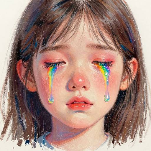 Crying Crayon Girl in Rainbow Tears