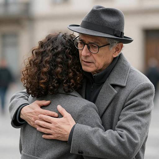 Older Man Embracing Young Woman Outdoors