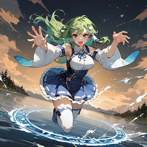 Sanae Kochiya: Danmaku at Sunset Lake