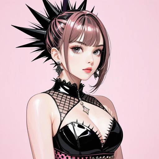 Playful Punk Woman in Elegant Pink Dress