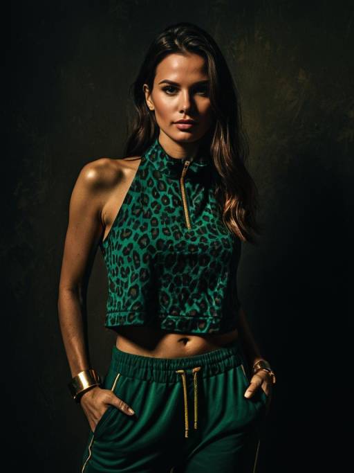 Woman in Leopard Print Halter Top and Jogger Pants