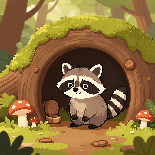Cozy Woodland Raccoon Illustration