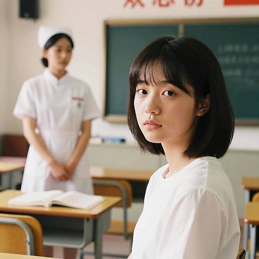 Realistic Young Girl in Classroom
