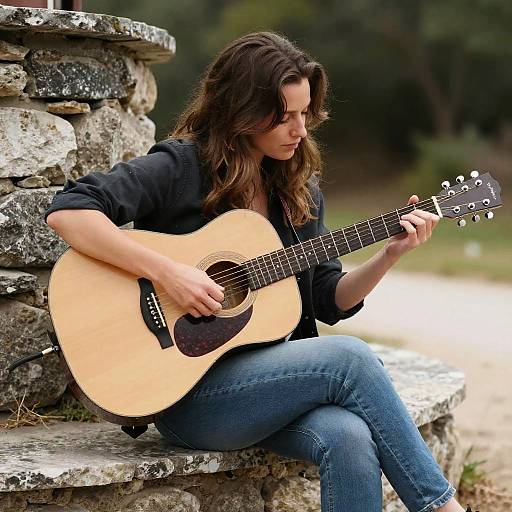 Woman Playing Acoustic Guitar Outdoors