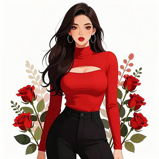 Confident Woman in Modern Anime Style