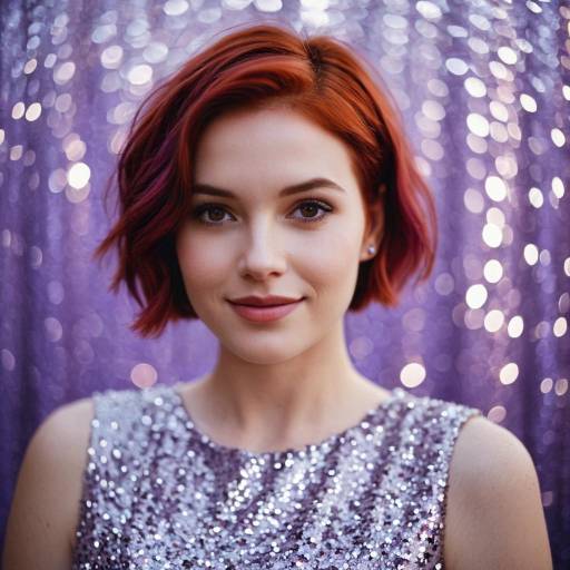 Portrait of Woman with Short Red Hair in Silver Dress