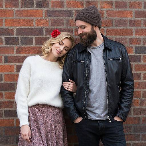 Intimate Couple Portrait Against Brick Wall