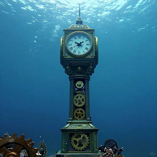 Antique Clock Tower Beneath Ocean