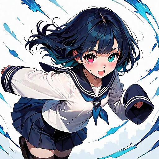Smiling Sailor Uniform Girl Floating Midair