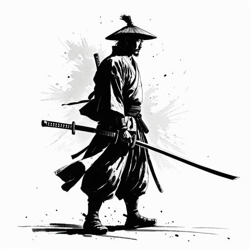 Elegant Samurai Ink Drawing