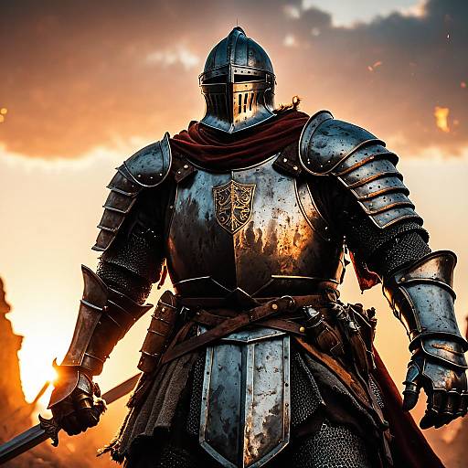 Armored Knight at Fiery Sunrise