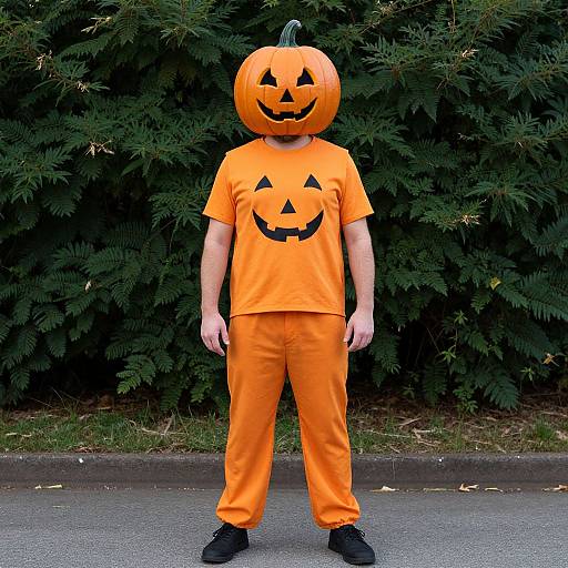 Realistic Adult Man in Pumpkin Costume